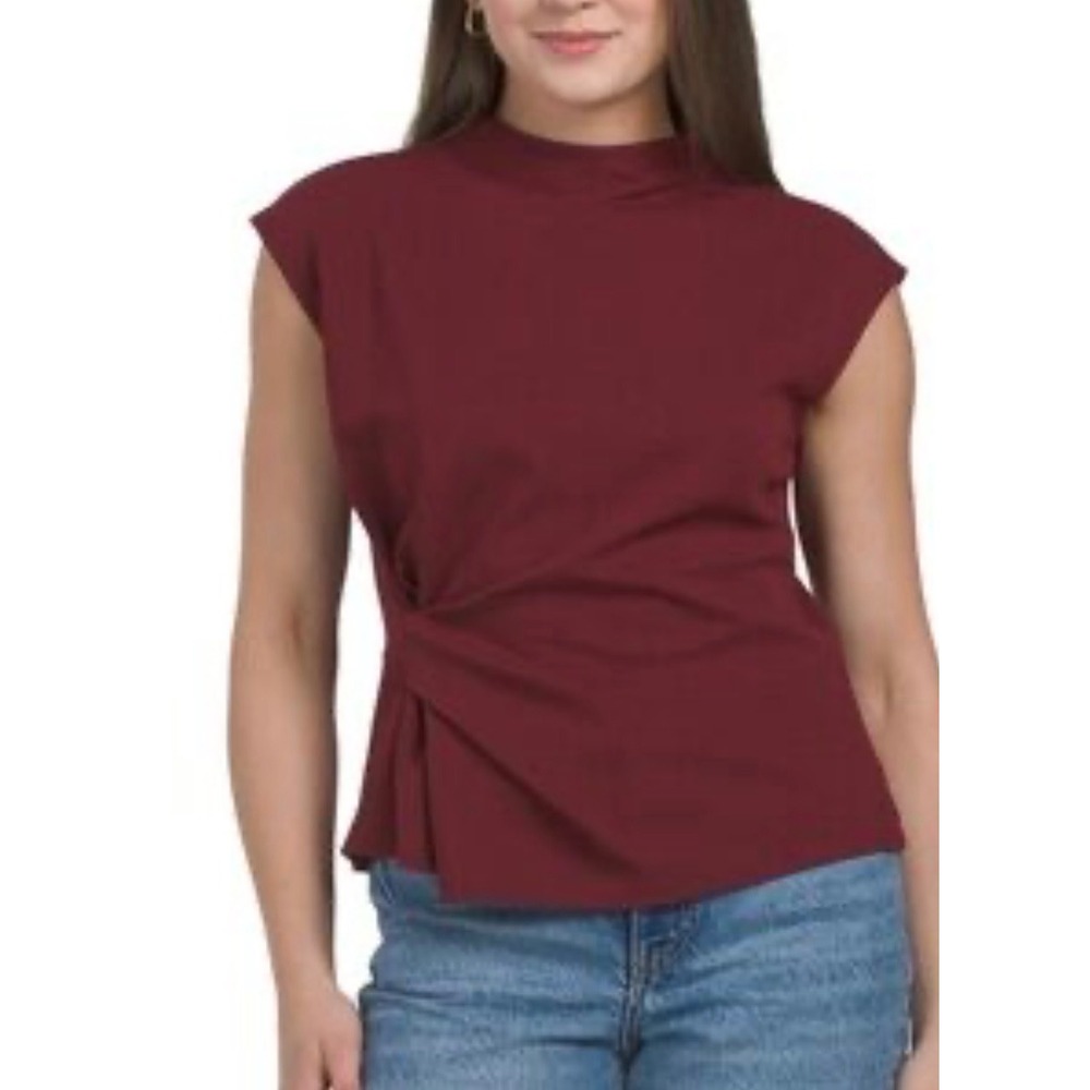 Modern Works Burgundy Twist Front Sleeveless Blouse Minimalist Chic‎ Sz L